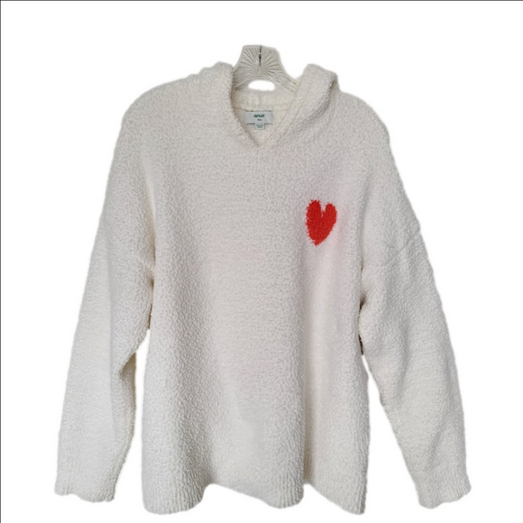 aerie Tops - Aerie Oversized White Sherpa Marshmallow Pullover Heart Print Size Medium